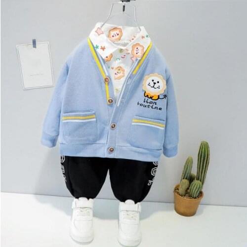 Baby Boys Clothing Sets Autumn Spring Cotton Jacket+Cartoon T-Shirt+Pants 3Pcs Suit Children Casual Outfit Kids Infant Tracksuit
