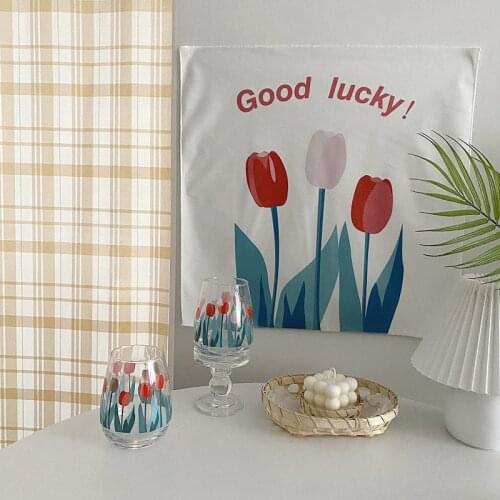 Korean Wall Tapestry Ins Style Tulip Hanging Cloth Home Decor Tapestry Background Wall Cloth Photo Props for Home Bedroom Decor