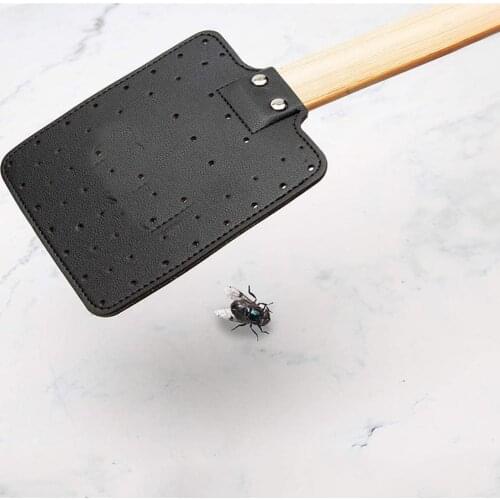 Wooden Handle Leather Flyswatter Mosquito Bug Flies Trap Swatter Destroaser Household Pest Control Tools Garden Supplies