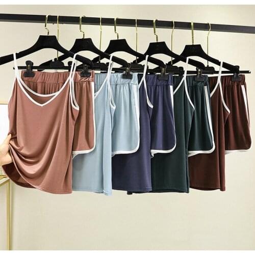 Summer Short Pajama Set V-Neck womens Nightwear sets Spaghetti Strap tops and shorts Loose comfortable Homewear