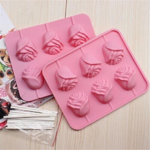 Luyou DIY 6 Rose Shape Lollipop Molds Cake Molds Cake Baking Tools 3D Pudding Chocolate Moulds For Silicone Chocolate Mold CL008