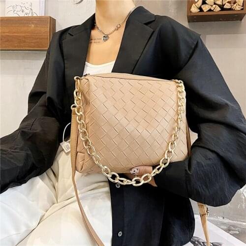 Woven Small Shoulder Bags For Women Luxury Metal Chain Armpit Bag Designer Handbags 2021 Versatile Pu Leather Crossbody Bags