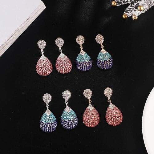 Fashion Classic pink/blue Rhinestone Dangle Earrings Luxury Crystal Drop Earrings Jewelry for Women Brinco Wholesale E660