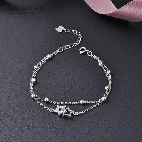 Fashion Women Bracelet Pure S925 Sterling Silver Noble Zircon Stars Silver Beads Girl Jewelry Accessories