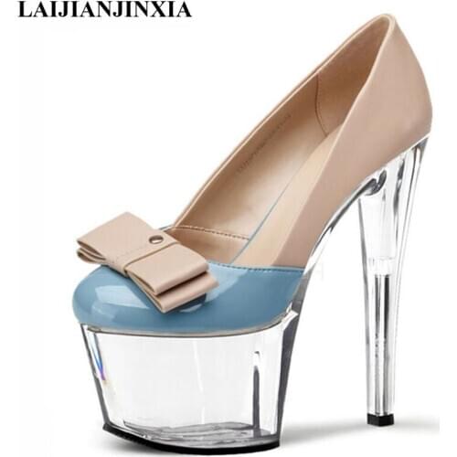 New transparent and high heels for women platform high heels round toe white and dancing shoes 17cm