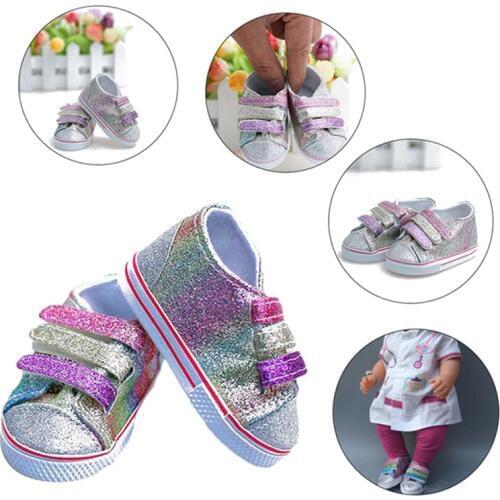 Color Random Sequins Shoes Fits 18 Inch Doll 43CM Baby toy Dolls Reborn Baby Doll Shoes For Doll Girl Boots Golden