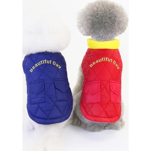 Autumn Winter Pet Clothing Two-legged Coat for Dog With Double Bags Army Green Dog Vest Solid Color Cotton Small Dog Outfits