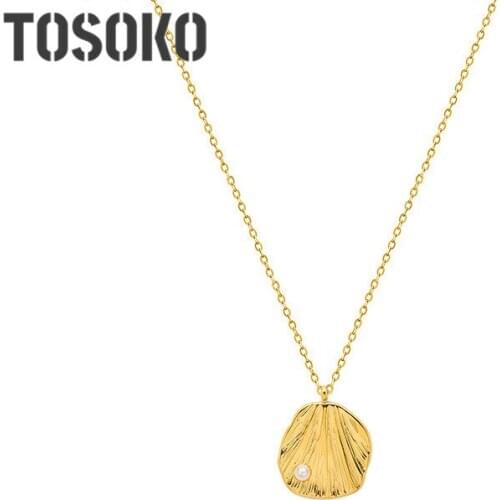 TOSOKO Stainless Steel Jewelry Pearl Necklace Female Shell Pendant Clavicle Chain Elegant Simple Necklace BSP914