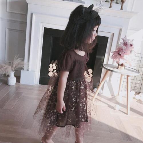 Baby Girl Mesh Princess Dress 2019 Summer Fashion Short Sleeve Sparkling Stars Ball Gown Toddler Dress Lovely Girls Dresses 2-7T