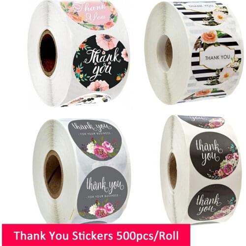 Thank You Stickers Roll 8 Floral Designs 1.5inch 500 Units in One Set for Gift Decor Thank You Cards