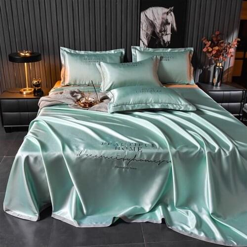 Light green spring and summer home textile embroidery ice silk mat bed simple color single bed single/pillowcase/three-piece