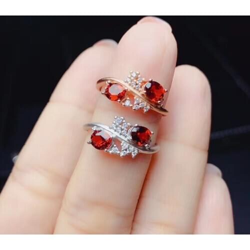 CoLife Jewelry 100% Natural Garnet Silver Ring 2 Pieces 4*5mm Garnet Silver Ring 925 Silver Garnet Jewelry Gift for Woman