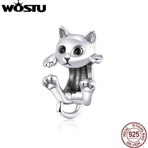 WOSTU Jewelry Fit Original CAT Charms Bracelet Authentic 925 Sterling Silver Bead Fit Original DIY Bracelet Charms Jewelry Make
