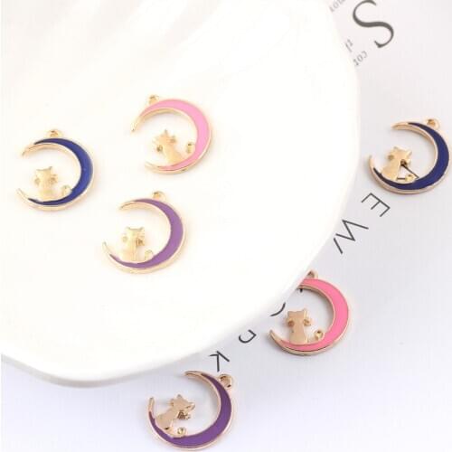 DIY Jewelry Findings Gold Tone Plaetd Enamel Alloy Moon Shape Metal Bracelet Necklace Keyring Phone Chain Charm Craft