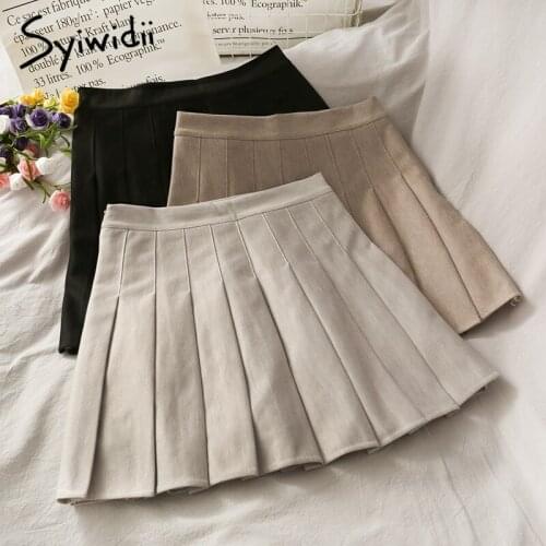 Syiwidii Vintage Pleated High Waist Skirt Women Zipper Casual A-Line Solid Black 2021 Spring Summer Korean Fashion Mini Skirts