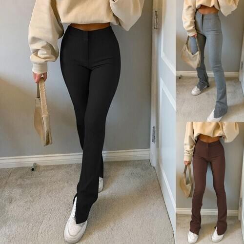 Women Pants 2021 New Fashion And Casual Solid Color Slim-fit Trousers Slit Pockets High-waisted Skinny Sweatpants брюки женские