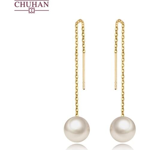 CHUHAN 18K gold freshwater pearl ear line Women Earrings Fashionable exquisite ear line Summer Beach Party Jewelry Accessories