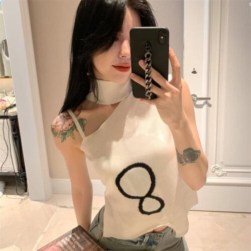 Women Corset Tops Knitted Camisole Womens Summer Sexy Letters Sleeveless Halter Top Tank Camis Crop Top For Women