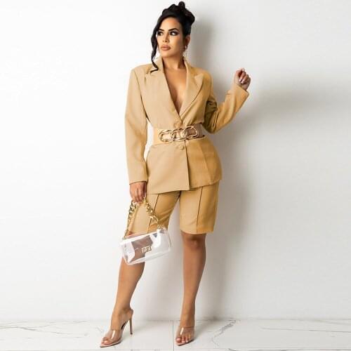 Office Lady Womens Formal Suit Two Piece Set Notched Neck Long Sleeve Blazer Coat+workwear Knee Length Short OL Chic Outfits