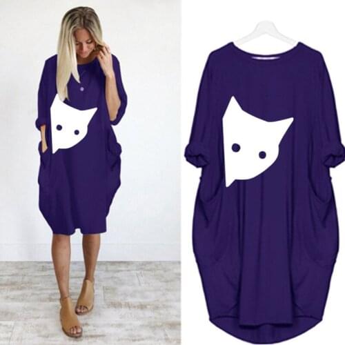2021 Womens Clothing Dresses for Women Midi Dress Casual Plus Size Summer Loose O-neck Spring/Autumu Animal Solid Knee-length