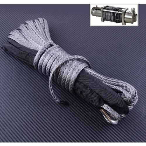 15m (50ft) ATV Truck Winch Rope Wire Line Haul Tow Cable Towing Ropes Synthetic Fiber with Sheath Hook 7700LBs Accessories