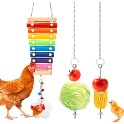 3 Pcs/Set Chicken Toys Xylophone with 8 Rows Metal Keys Mirror Vegetable Hanging Feeder for Hens Drop Ship