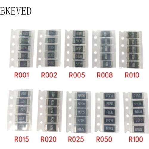 50PCS Alloy resistance 2512 SMD Resistor Samples kit10 kindsX5pcs=50pcs R001 R002 R005 R008 R010 R015 R020 R025 R050 R100