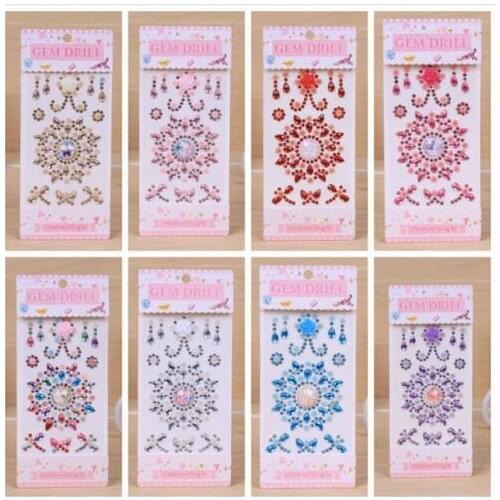 Acrylic Flower Motif Rhinestone Water Droplets Stickers DIY Mobile Phone Case Decoration Flatback Beads Crystal Sticker 1Pcs
