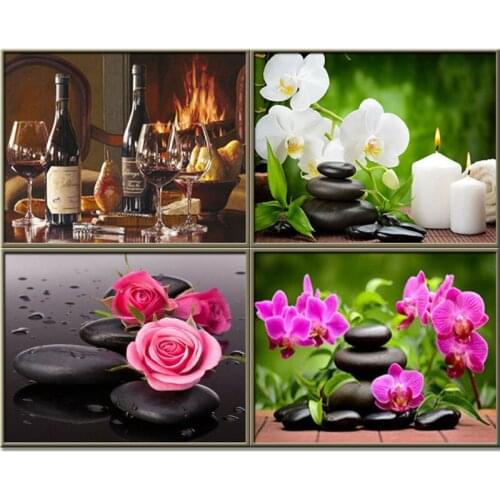 Diamond Painting Cross Stitch Flower 5D DIY Round Drill Diamond Embroidery Landscape Diamond Mosaic Art Decor Gift