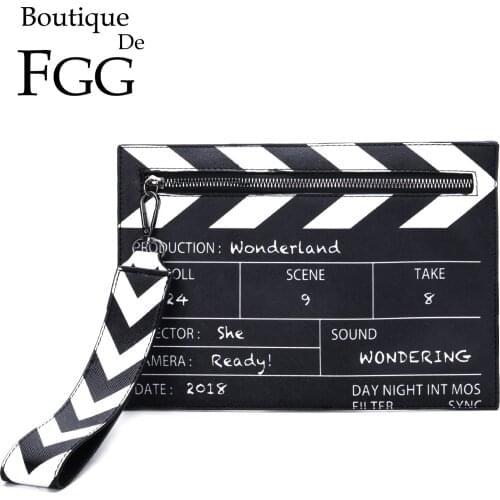 Boutique De FGG Movie Clap-Stick "Action" Vintage Designer Handbags Women Day Clutches Envelope Clutch Purse Messenger Bag