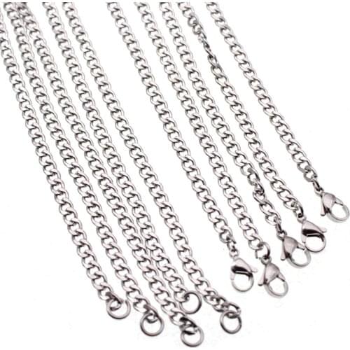 Never Fade 3-6mm Width,2pcs Stainless Steel Cuban Chain Necklace for Men Women, Link Curb Chain Necklace Jewelry Making Findings
