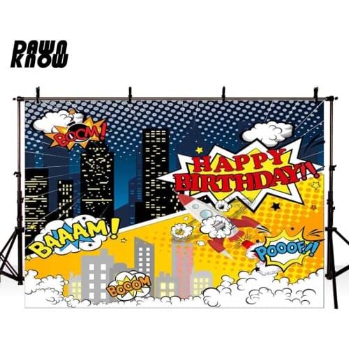 DAWNKNOW Cartoon Night City Photography Background Backdrop Photocall Birthday Baby Children Photo Shoot Studio Props GY346