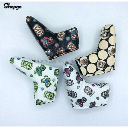[4 Colors] Cute Bear Golf Putter Covers Outdoor Waterproof PU Animal Blade Putter HeadCover For Man Women