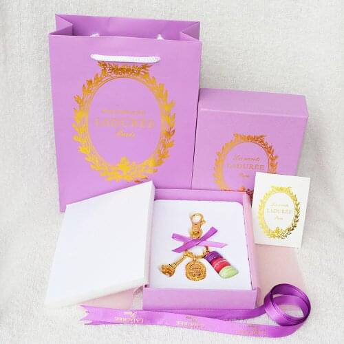 KC15 New Purple(purple rosered green cake)France Macaroon Effiel Tower Keychain Christmas Mama Gifts Box Ribbon Handbag