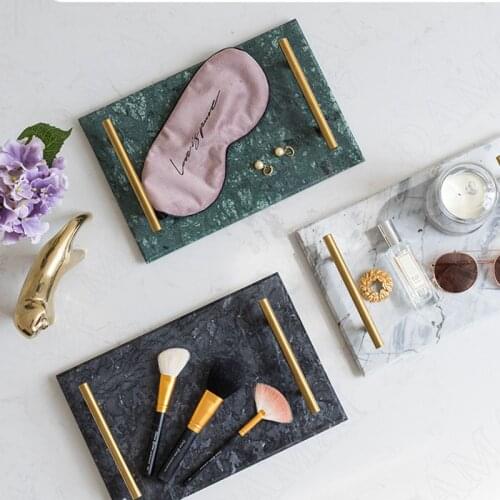 European Style Ceramics Storage Tray Metal Handle Cosmetic Jewelry Organizer Marble Texture Perfume Trays Home Decoration Modern