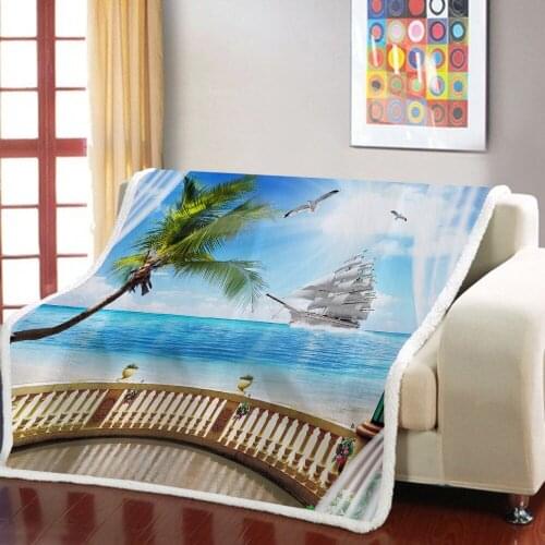 Beautiful Sea View Waterfall Flower Street Throw Blanket For Sofa 3D Scenery Printed Sherpa Fleece Blanket Soft Plush Bedspread