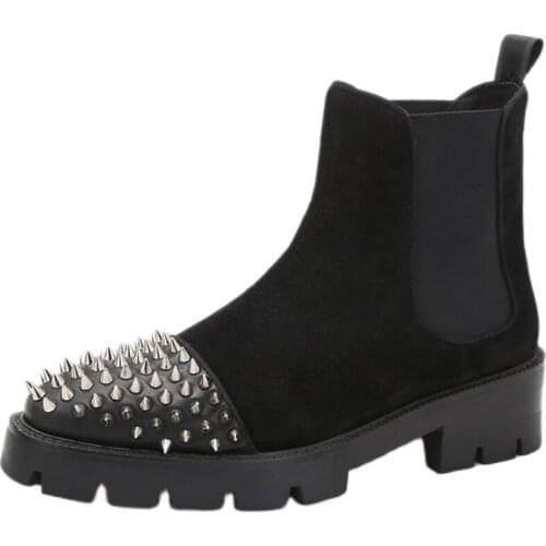 Hot Selling Cow leather Mens Boots Ankle Martin Boots Shoes rivet Fashion work Boots High Quality Retro Shoes elastic band