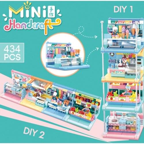 SLuban MINI Hand-Made 4 IN 1Girl Minifigures Street View House Building Blocks Childrens Educational Toys For Childs Gift