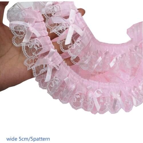 5CM Wide New pink Embroidery 3D flower lace fabric trim ribbon DIY sewing applique collar fringe tassel wedding guipure decor