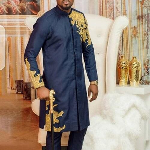 Ethnic Mens Personality Printed Mid-length Long-sleeved Shirt African Fashion Mens Round Neck T-shirt Arab Clothing 2021 Fall