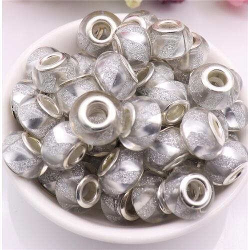 New Round Powder Glitter Striped Big Hole Clear Round Murano Spacer Beads fit for Pandora Bracelet Bangle DIY Jewelry Making