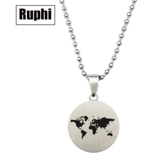 New circle stainless steel world map charm fashion necklace pendant ornament jewelry accessory