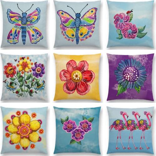Hot Sale Childhood Watercolor Butterfly Flowers Colourful Dream Fantasy Inflorescence Flamingo Cushion Decor Sofa Throw Pillow
