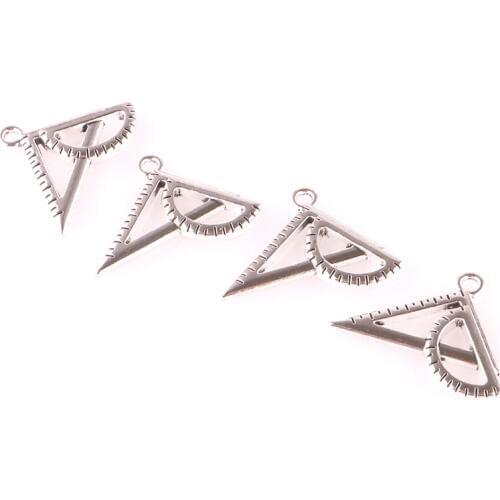 30pcs Zinc Alloy Metal Charms Silver Triangular Ruler Drawing Protractor Pendant For Necklace Student Jewelry 23480