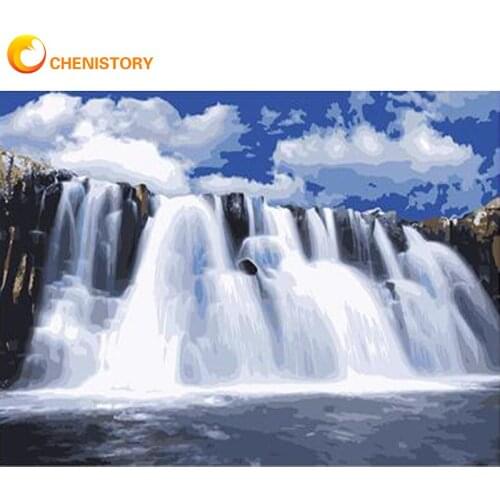 CHENISTORY 60x75cm Frame Diy Painting By Numbers Kits Waterfall Landscape Modern Wall Art Canvas By Number For Diy Gift Artwork