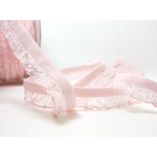 CLEARANCE|6 Yards 1/2 Inch Pleated Pink Decorative Pattern Lingerie Elastic|Headband Elastic|Skinny Elastic|Narrow Stretch Lace