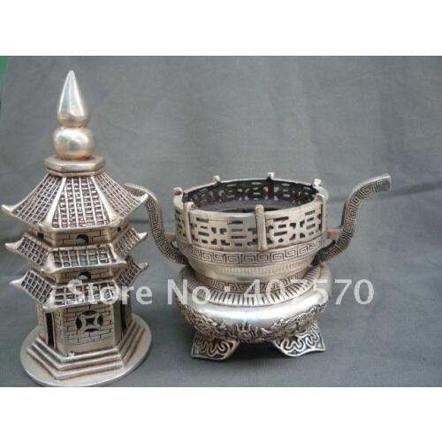 Rare Distinctive Qing Dynasty silver tower censer/ incense stove,Free shipping