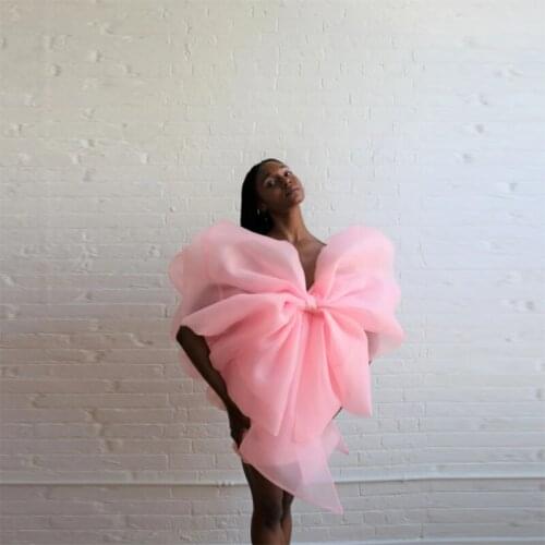 Custom Made Pink Big Bow Tulle Tops For Birthday Party Women Plus Size Female Oitfit Women Dress