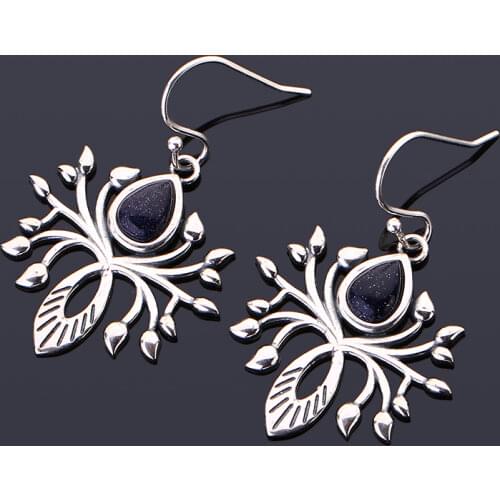 S925 Sterling Silver Earring Vintage Fashion Water Drop Blue Sandstone Drop Earrings Jewelry For Women Wedding Birthday Gift