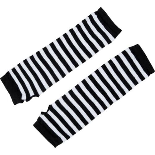 Stylish Winter Warm Black White Striped Long Fingerless Gloves